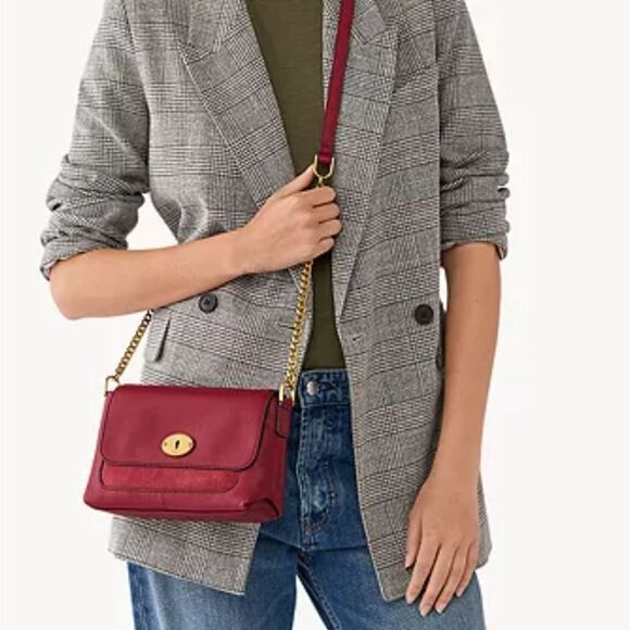 Fossil Red Leather Crossbody Bag with Gold Accents NWT - Picture 4 of 7